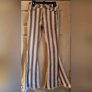 Striped Flare Jeans in Brown & White